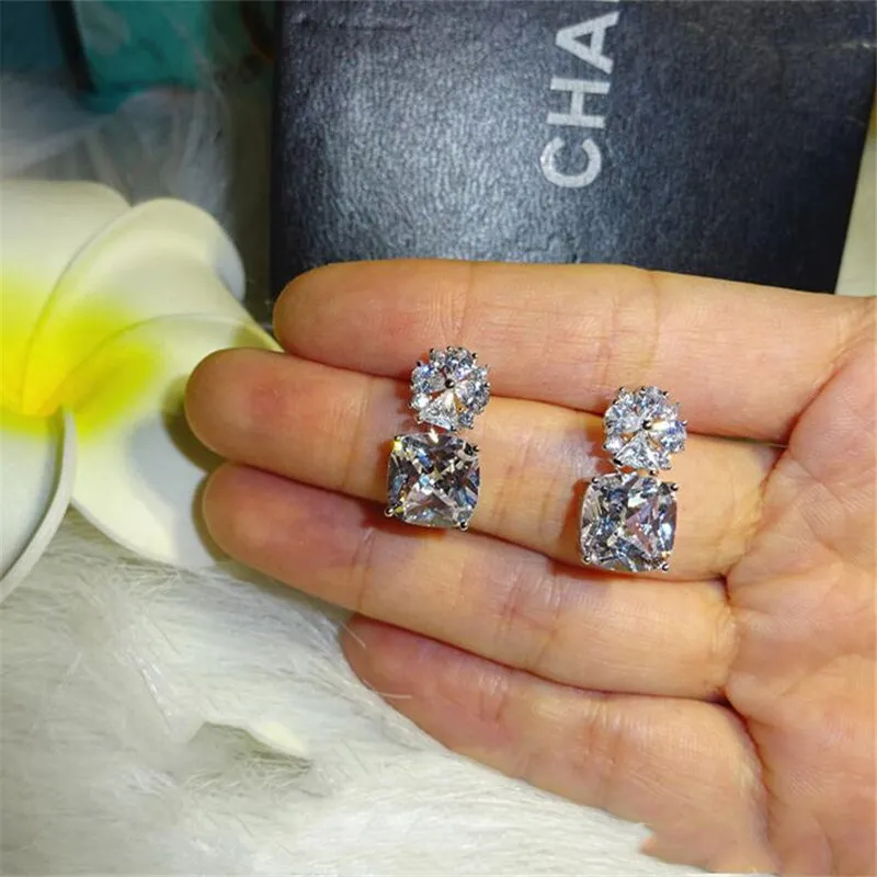 Nuovo arrivo nuziale ciondola l'orecchino gioielli deluxe argento sterling 925 cuscino forma topazio bianco diamante cz pietre preziose regalo orecchino goccia donne