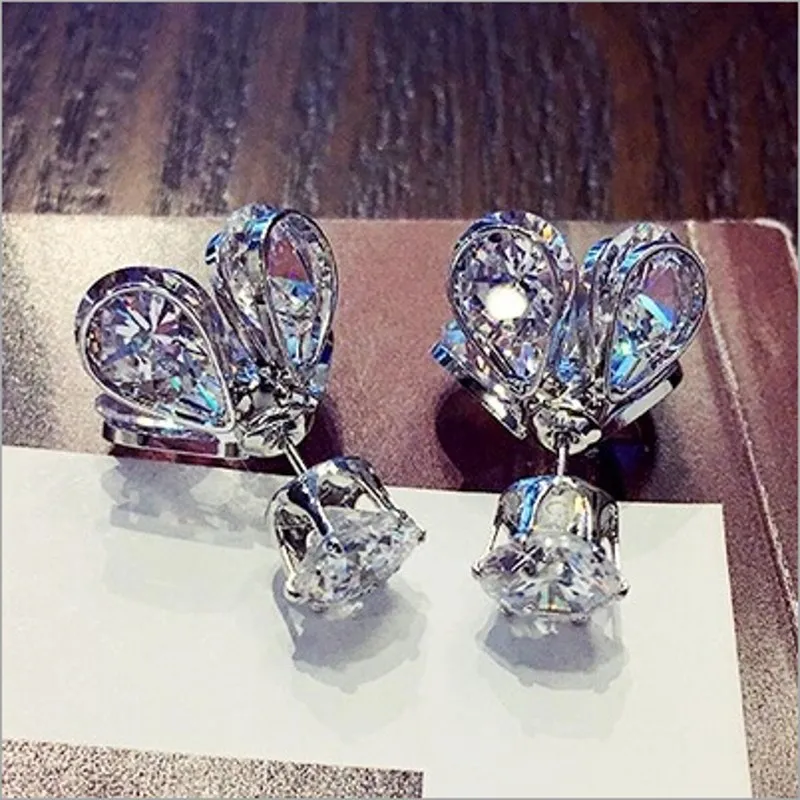 Women Fashion Jewelry Diamond Glowworm Design silver color Stud Earrings Gift