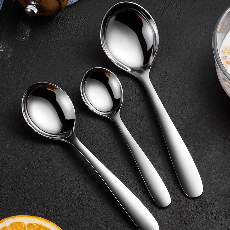 SS304 Ze Stali Nierdzewnej Tea Spoon Nowy Design Okrągły pogłębianie Lodowej Scoop Zupa Karmienie Dzieci Hotel Kuchnia Silvery Flalateware