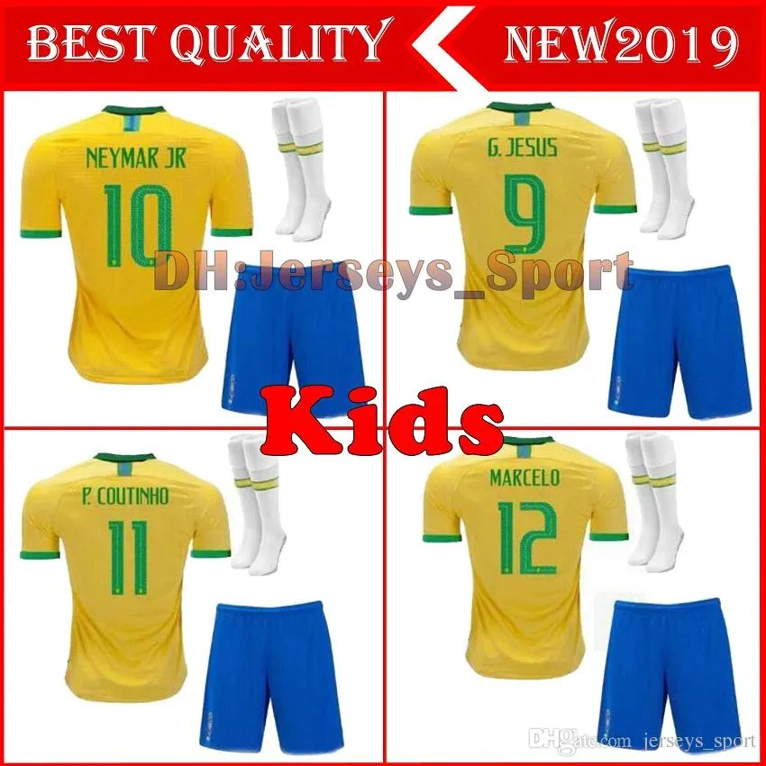 Kids Kits 2019 2020 Brazil G.JESUS Soccer Jersey 19 20 MARCELO COUTINHO