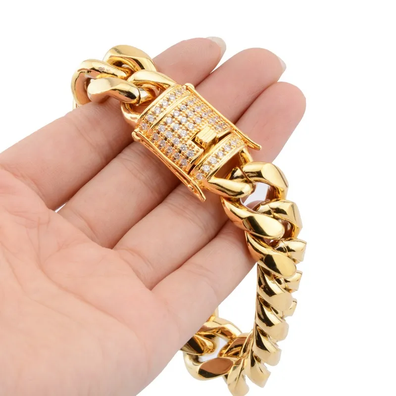 Mens Gold Cuban Link Chain Bracelets Fashion Hip Hop Jewelry High Quality Stainless Steel Bracelet