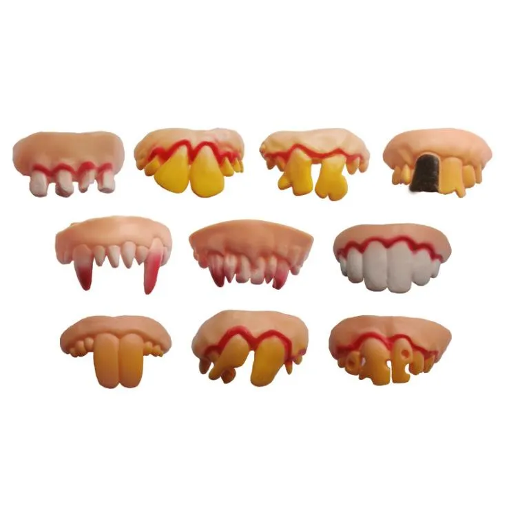 Halloween Denture Toy Vampire Teeth Zombie Incisors Funny Tricky Soft Plastic Teeths Scary Toys for Children Horror Disguised Props