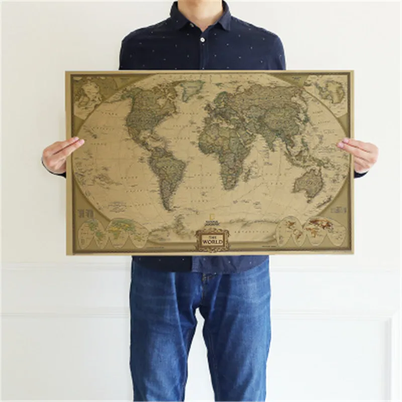 Große Vintage-Weltkarte, Bürobedarf, detailliertes antikes Poster, Wandkarte, Retro-Papier, mattes Kraftpapier, 28 x 18 Zoll, Weltkarte