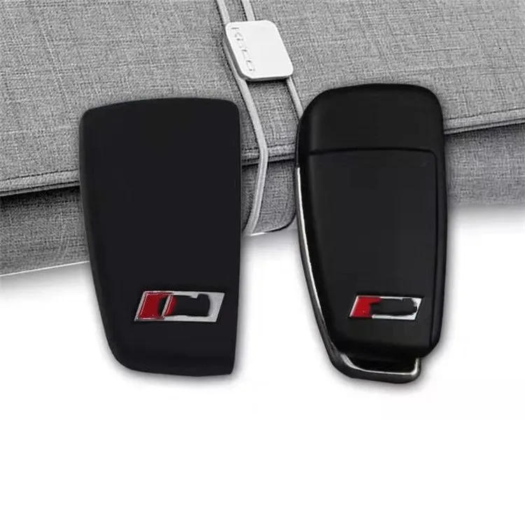 Audi S3 RS Logo Key Case Cover for A3 Q3 A6L TT Q7 R8 2024 Black Leather Key Fob Shell Sleeve for Men Women