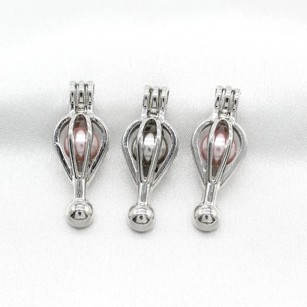 10pcs Silver Hot Air Balloon Pearl Cage Fragrance Essential Oil Diffuser Lockets Pendant Aromatherapy Necklace Jewelry Findings