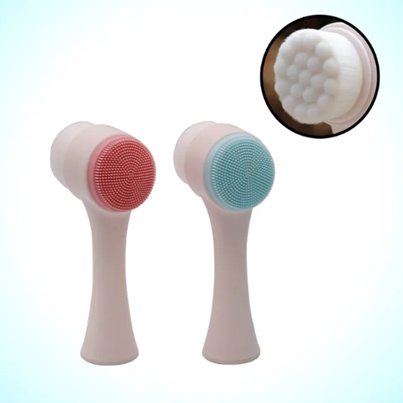 Dubbelsidig silikon ansikte skrubba ren ansiktsrengöring borste hudvård tvättborste massager pore renare tvätt ansikte smink