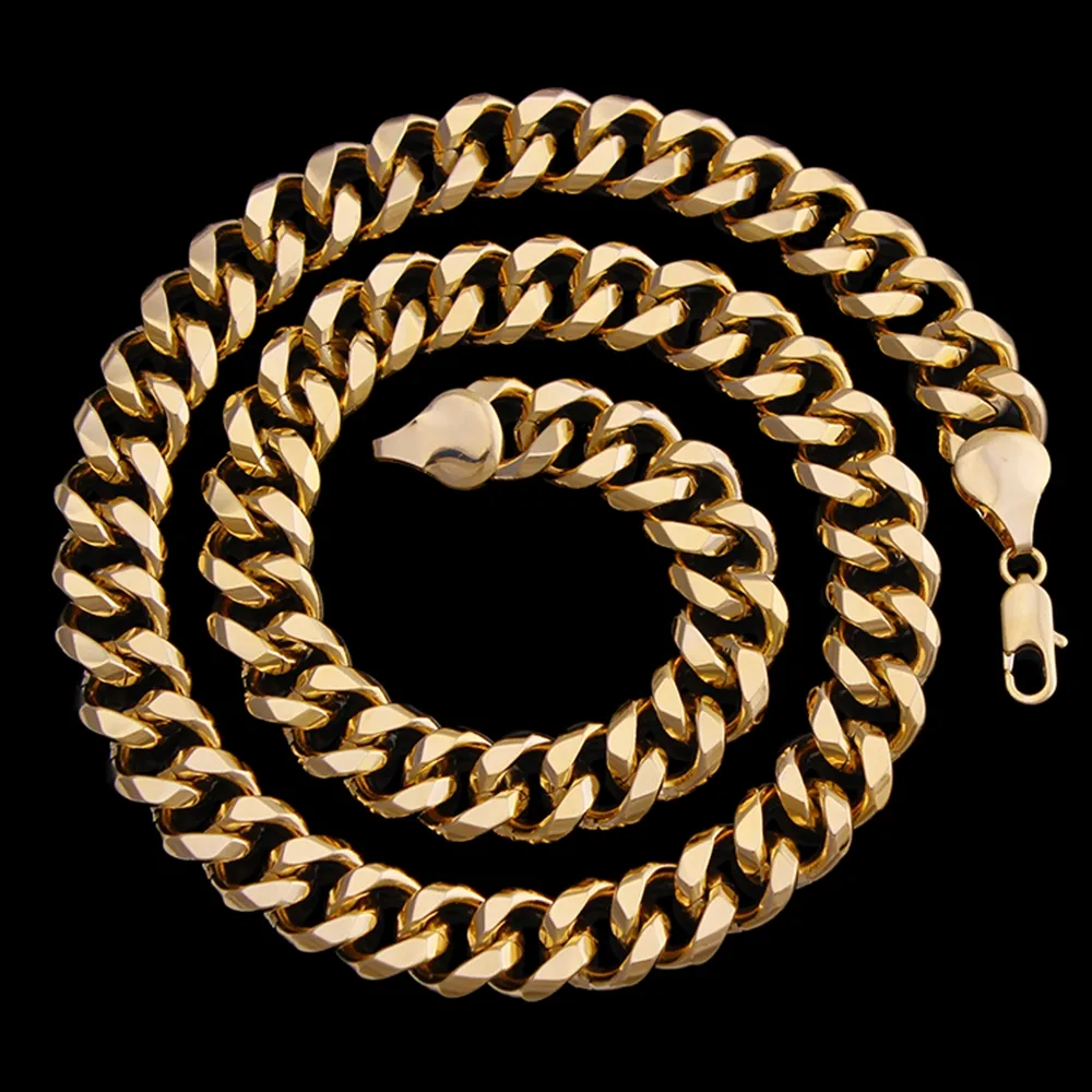 Panzerkette für Herren, 9 mm breit, 18 Karat Gelbgold gefüllt, klassischer Herrenschmuck, 61 cm, Hip-Hop-Rock-Stil, solide Accessoires