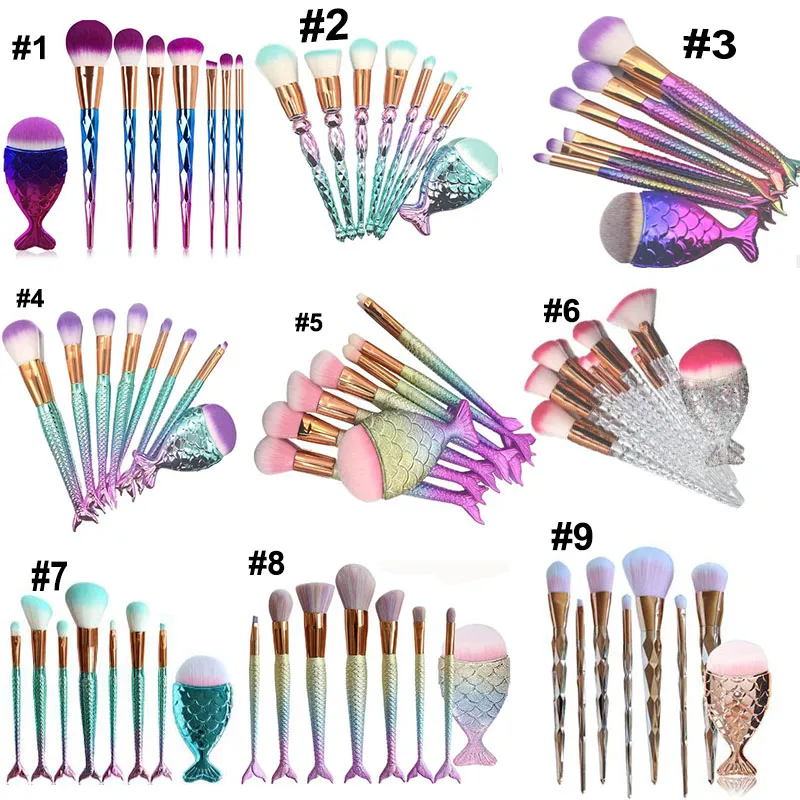 Mermaid Shaped Mermaid Makeup Brushes Set For Foundation, Powder, Eyeshadow, Blusher, And