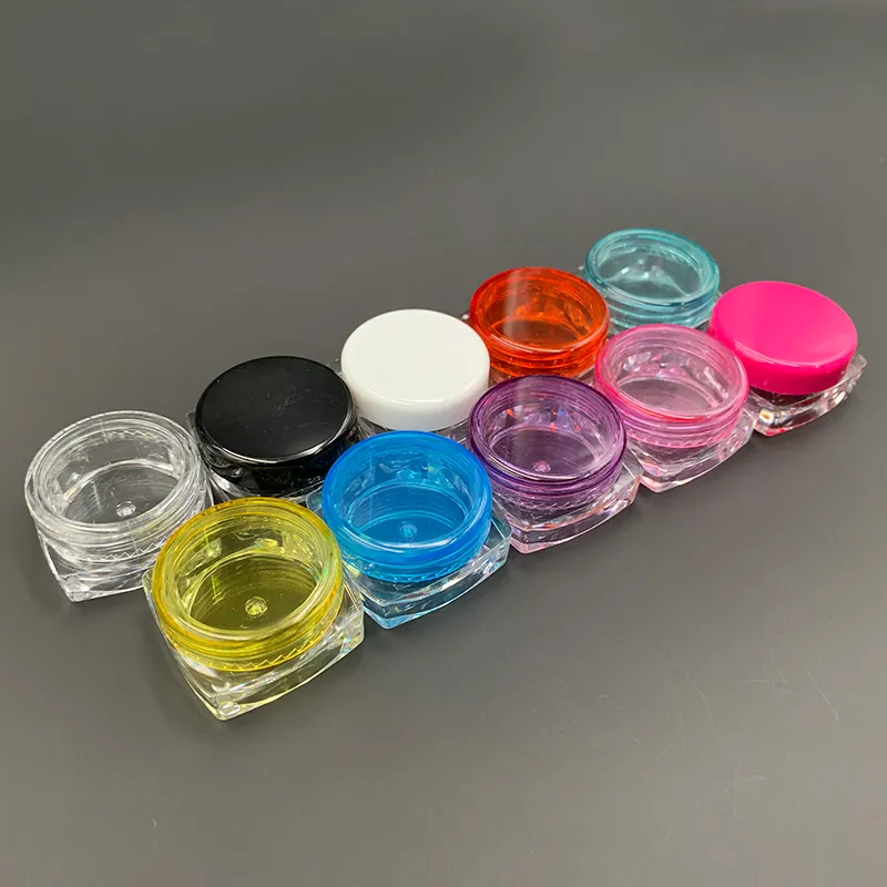 3g 3ML 5g 5ML Square Colorful Clear Plastic Cosmetic Container Screw Cap Cream Jar Lip Balm Pill Storage Vial Bottle Box Smoking Accessories