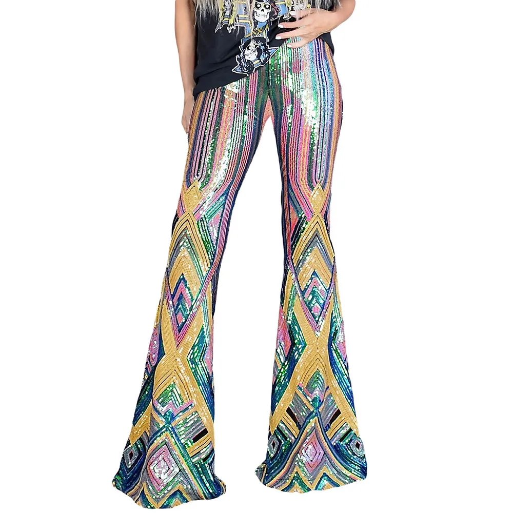 Discount Women Sequin Bell Bottoms Long Wide Legs Pants Sexy Charm ...