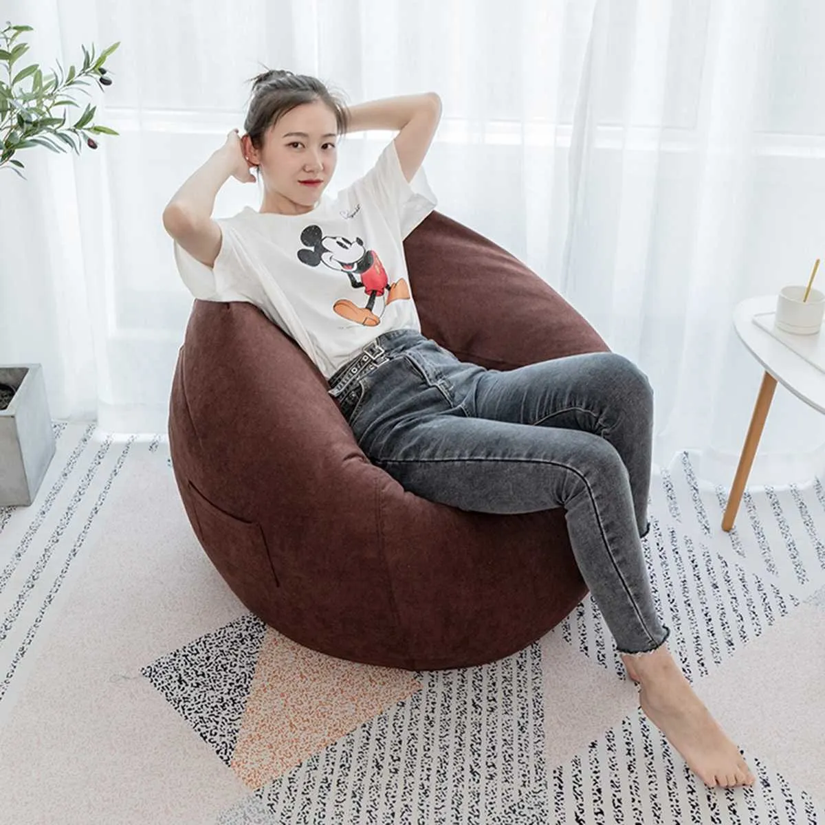 Adults/Kids Large Bean Bag Chair Couch Sofa Cover Indoor Lazy Lounger No  Filling