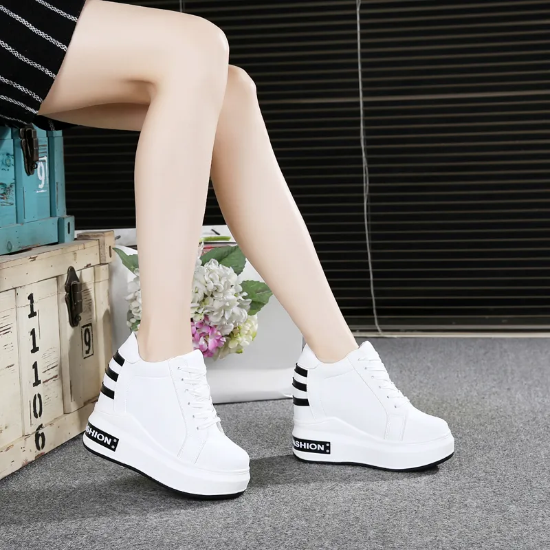 Vente chaude-2019 printemps femmes cheville femme 11CM hauteur augmentée chaussures femme mode plate-forme baskets