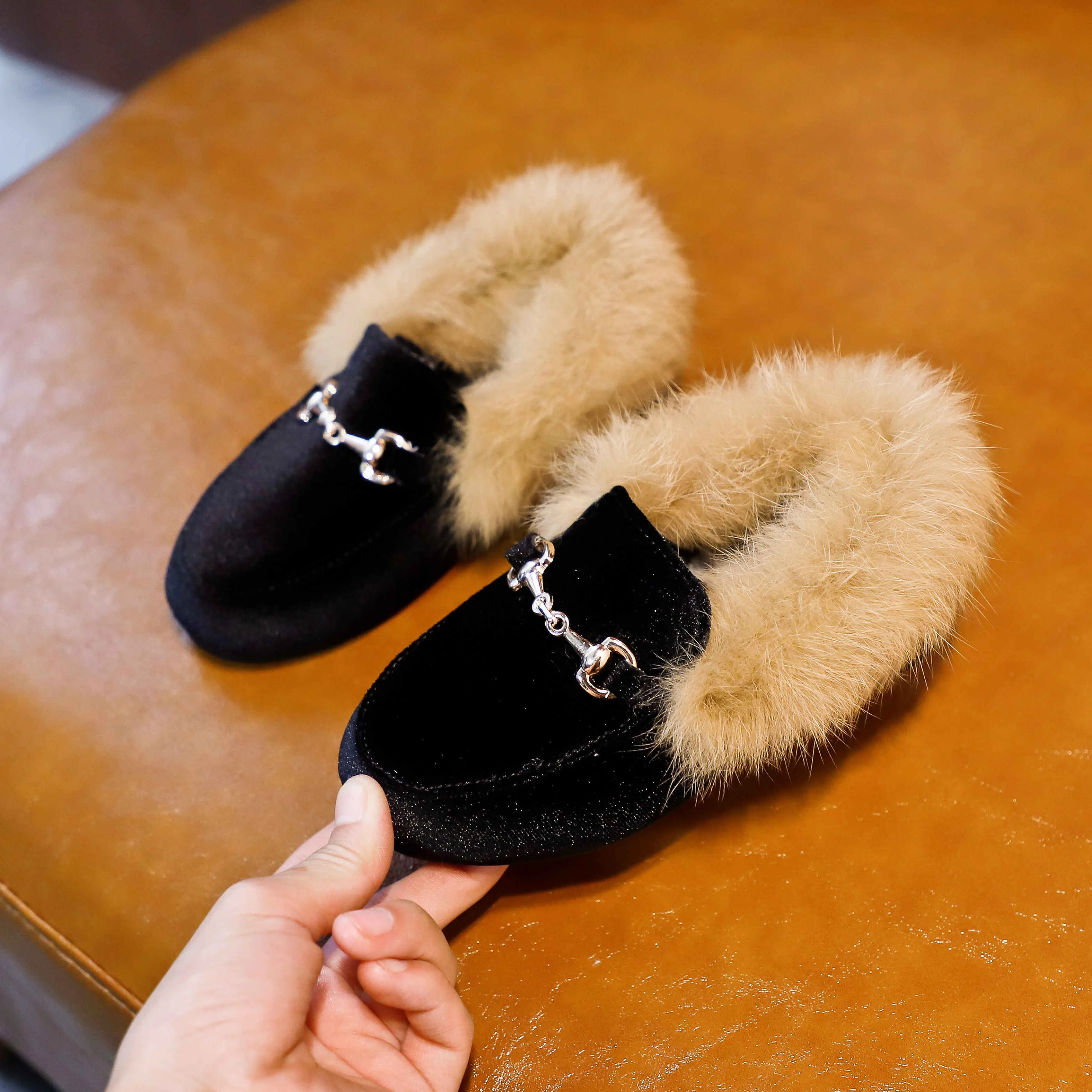Kids Girls Shoes Warm Flats PU Leather Suede Princess Y Shoes