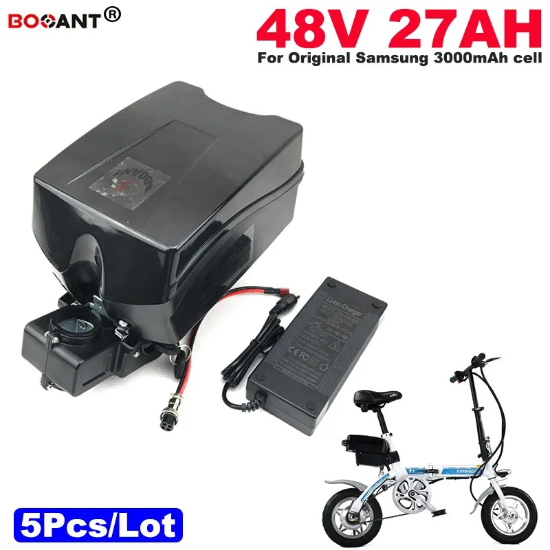 送料無料卸売5ピース/ロットリチウム電池48V 27Ah電気スクーターリチウム電池1000W eバイクバッテリー48V + 2A充電器