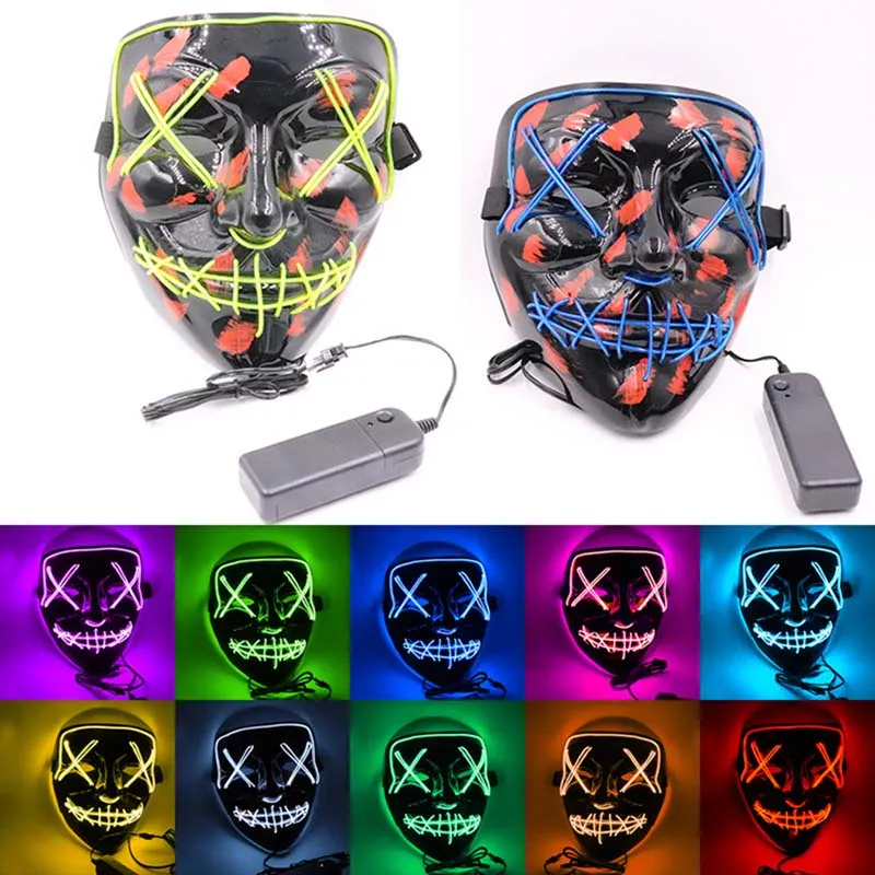 Party Maski Halloween Horror Maska LED Light Up Funny El Drut Duch z Rok wyborów Krwi Great Festival Costume HH9-2415