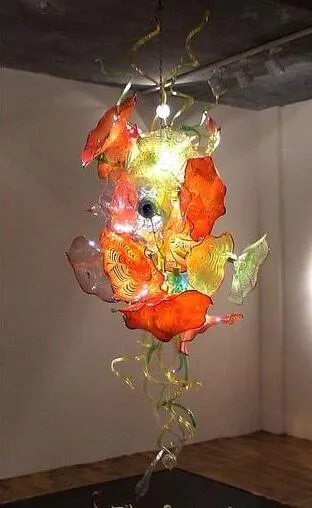 Gallery Art Decoration Large Murano Flower Lamps Plates Chandeliers LED Bulbs 100% Hand Blown Glass Chandelier Light Fixture