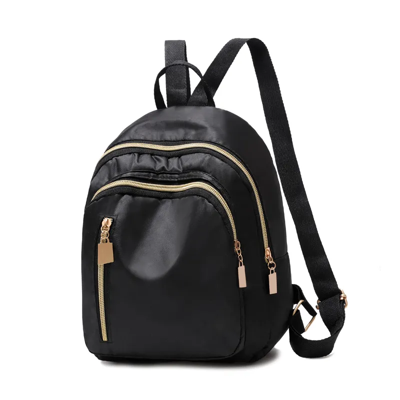 Женщины простые три молнию сплошной черный нейлоновый водонепроницаемый рюкзак студент детей маленькая легкая прочная школьная сумка книги BA0165