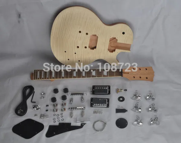 DIYギターマホガニーボディ未完成のエレキギターキットフレームメープルトップデュアルハムバッカー