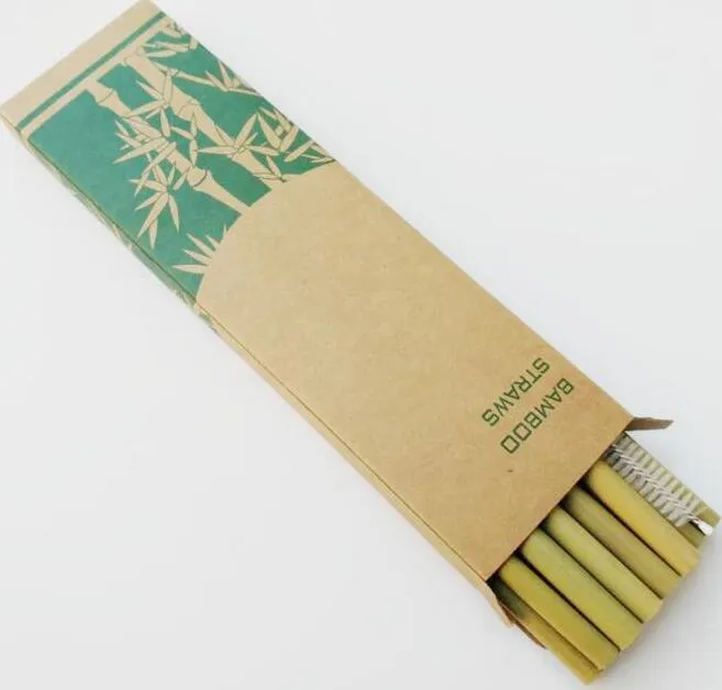 Bamboo Straws Sets Reusable Eco Friendly Handcrafted Natural Bamboo Drinking Straws and Cleaning Brush