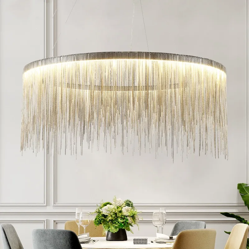 Postmodern Style Living Room Chain Candelier Nordic Creative Bedroom Dining Room Cloth Store Tassel Chain Light Fixtures