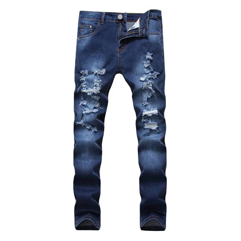 Mens Casual Hole dragkedja byxor med hög midja jeans casual blå denim byxor nyaste stil mode sommarbyxor243x