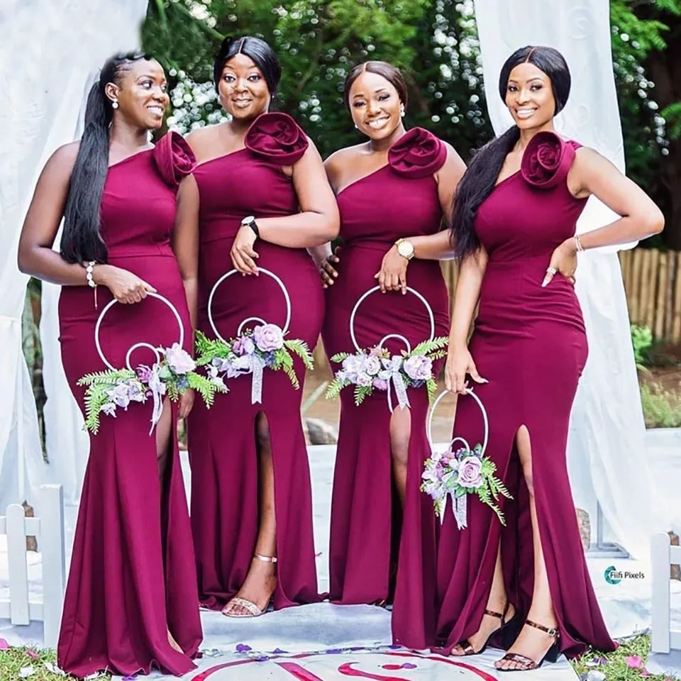 Mermaid Dark Mauve Bridesmaid Dresses With Side Split And 3D