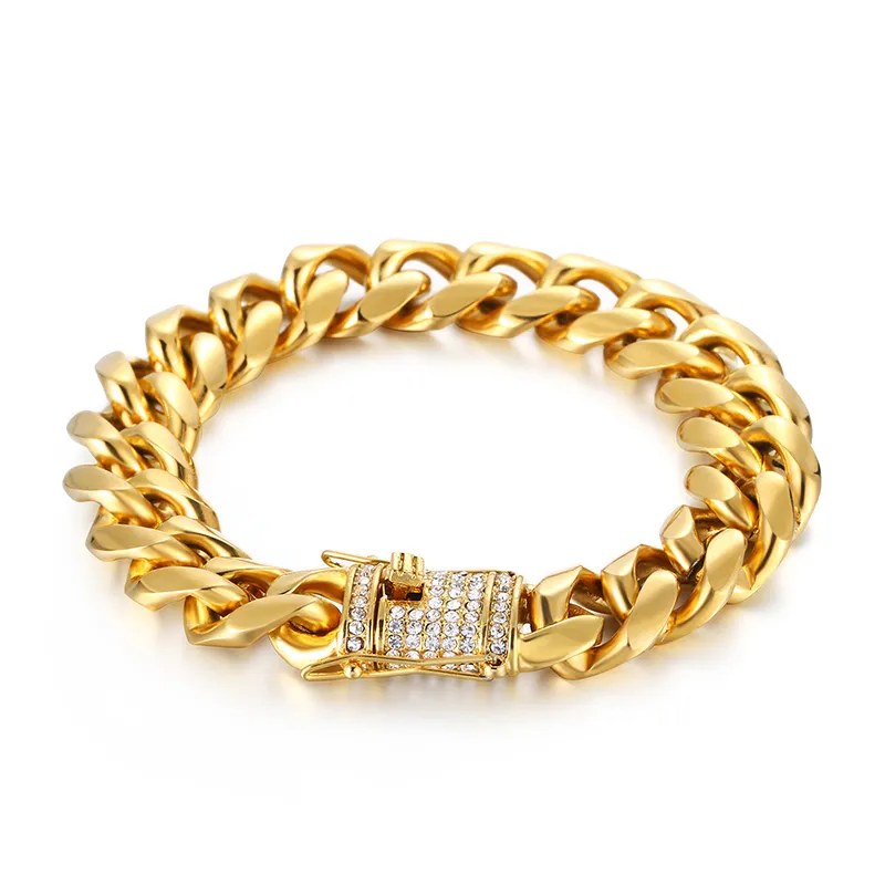 Mens Gold Plated Curb Mens Gold Bracelets With Crystals And Zircon