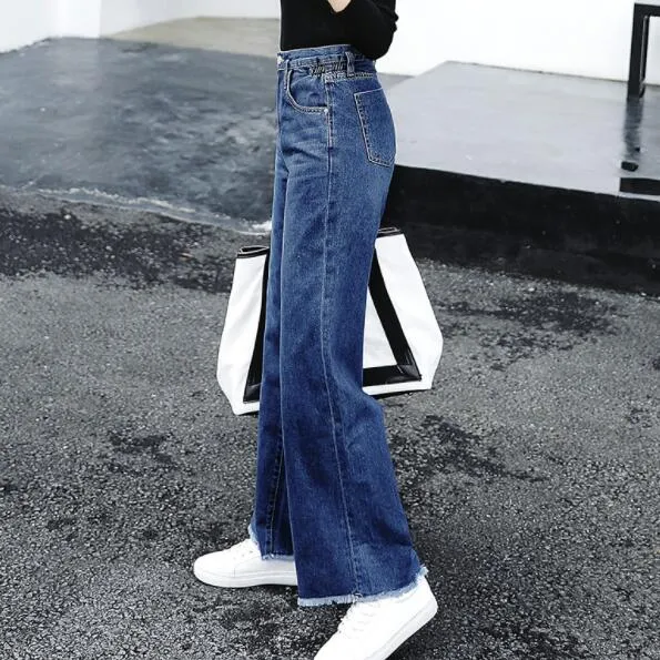 Mulheres Perna Larga Solta Jeans Azul Cal a Jeans 2019 Feminino Cal as Compridas Cintura Alta Chique Cal as Femininas M e Estilo Jean Stretch DV243