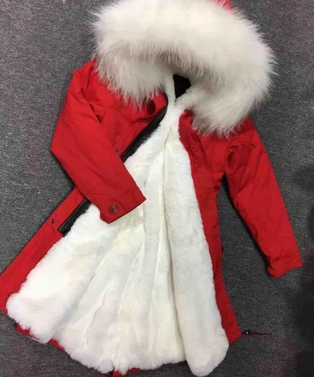 White fur discount coat red lining