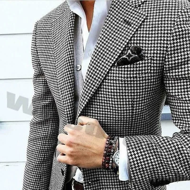 2020 Design Black White Plaid Peak Lapel Groom Wedding Tuxedos Men Garnitury Party Prom Best Man Blazer Suit Tylko jedna kurtka