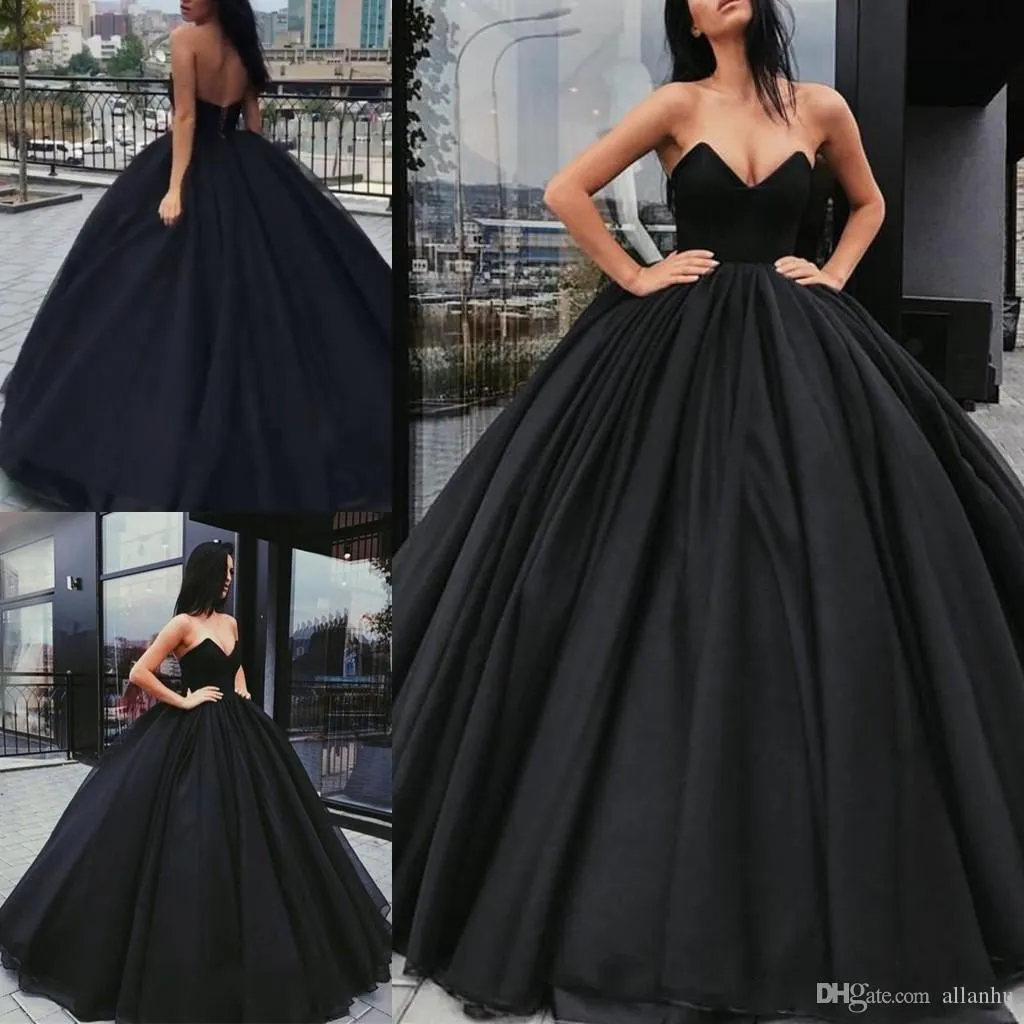 Sleeveless Floor Length Long Black Ball Gown Prom Dresses with Corset Back Simple Sweetheart Neckline Prom Gowns Custom Made Plus Size