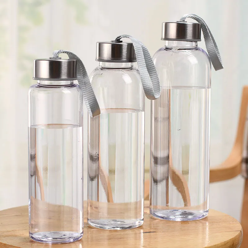 New Outdoor Sports Portable Water Bottles Plastic Transparent Round Leakproof Travel Carrying for Water Bottle Studen Drinkware