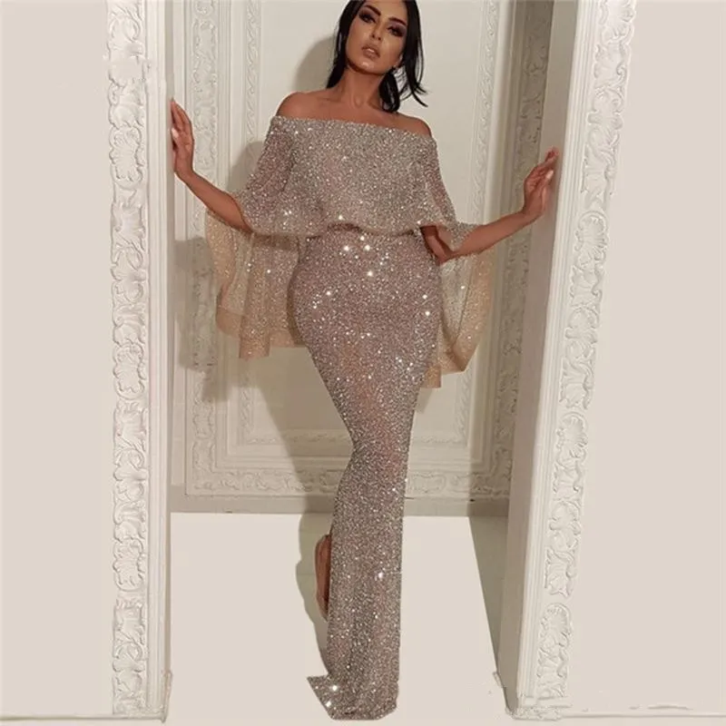 Off The Shoulder Evening Gowns Half Sleeves Prom Dresses Abiye Gece Elbisesi Turkish Arabic Middle East Women Party Dress