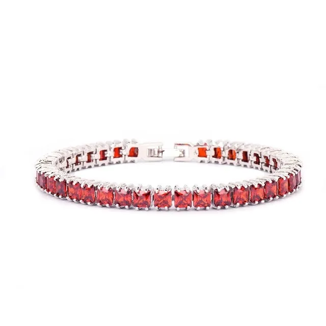 Bracelet chaîne de Tennis en zircone cubique glacée pour hommes, 6mm, argent, bijoux Hip hop, boîte en cuivre, fermoir carré rouge bleu, lien 7 pouces