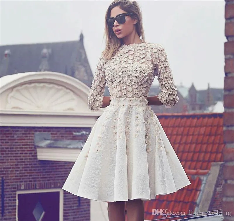 2019 goedkope Arabische vintage bloemblaadje bloemen korte homecoming jurk een lijn junioren zoete 15 afstuderen cocktail party jurk plus size op maat gemaakt