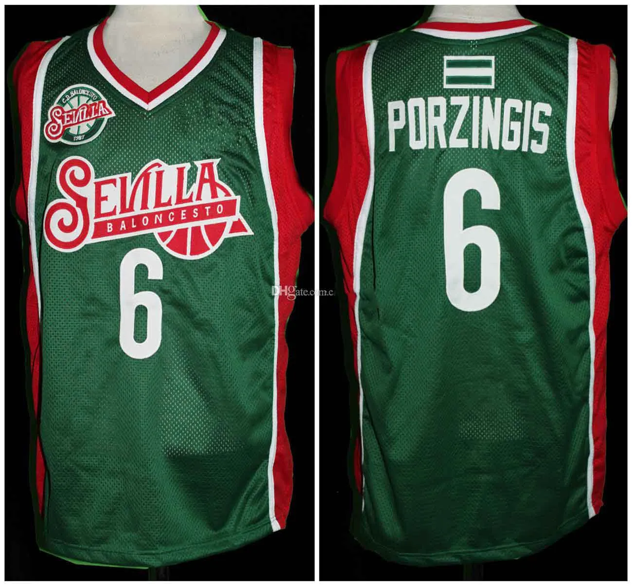 Kristaps Porzingis # 6 Sevilla Baloncesto Euro Lettland Retro Basketball Jersey Mens Stitched Custom Number Name Jerseys