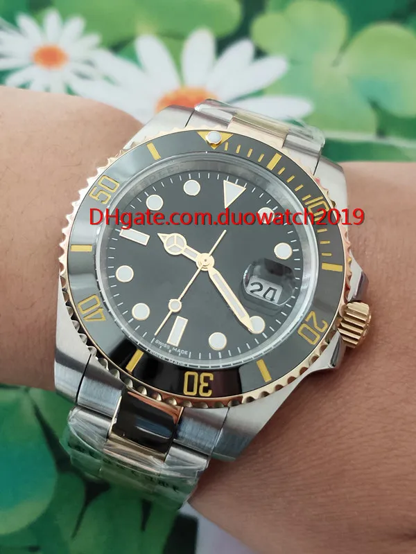 Top High Quality Mens Fold Wrist Safir Rörelse 40mm SUB Keramiska Bezel Klockor Två Tonst guld 116613ln Automatisk mekanisk