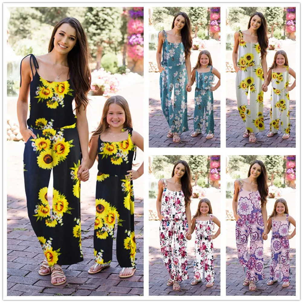 Moderdotter Jumpsuit Family Matchande kl￤der blommor Jumpsuit Summer Girl Women Boho Loose Clothes