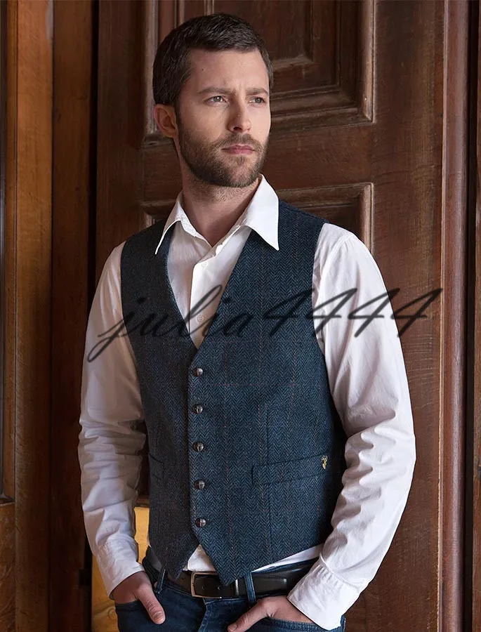 2019 gilets de marié rustiques pour la ferme de campagne de mariage en laine à chevrons Tweed gilets de garçons d'honneur tenue Slim Fit costume pour hommes taille de bal 251C