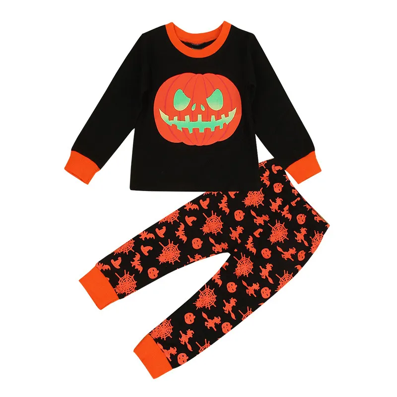 Meninos do Dia das Bruxas Roupa abóbora Imprimir Top calças compridas Pijamas Crianças Meninos roupas de algodão Outfit Pijamas Set Halloween LJJK1862 sleepwear