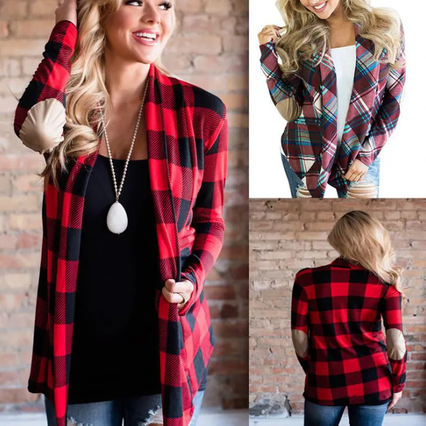 Vrouwen plaid patchwork vest casual plaid print herfst cardigan elleboog patchwork lange mouw elegante trui jas 2 kleuren 10 stks ooa7158