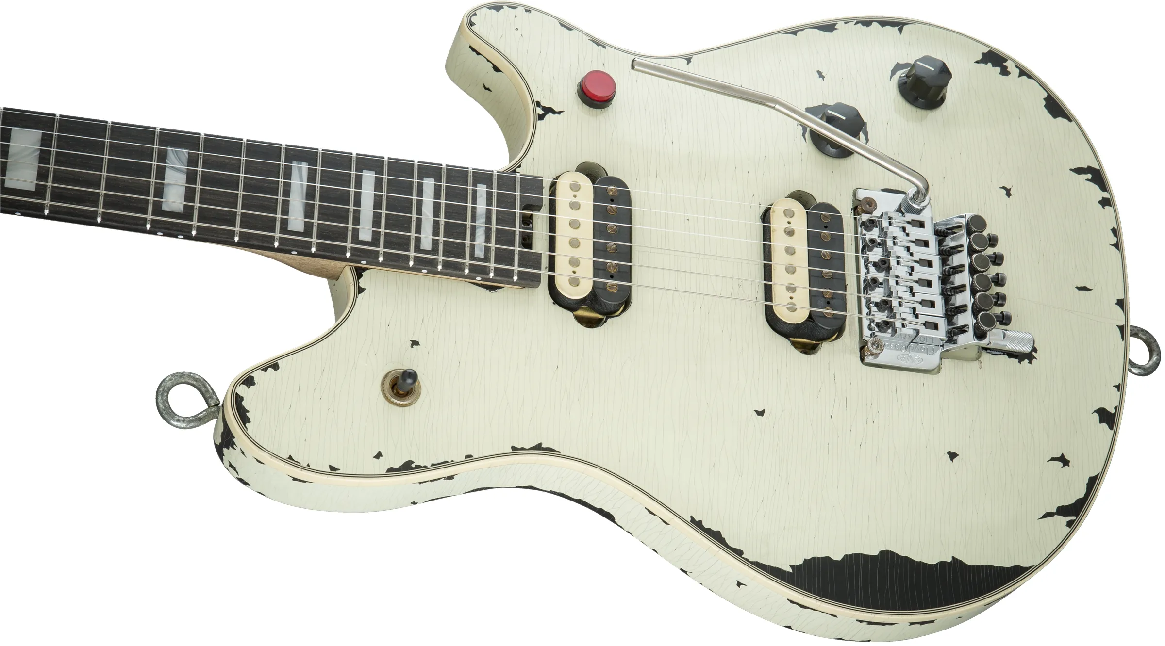 Zeldzaam handwerk Edward Van Halen White Heavy Relic Electric Guitar Floyd Rose Tremolo vergrendelingsmoer rood Kill Switch Button Crack Line Effect