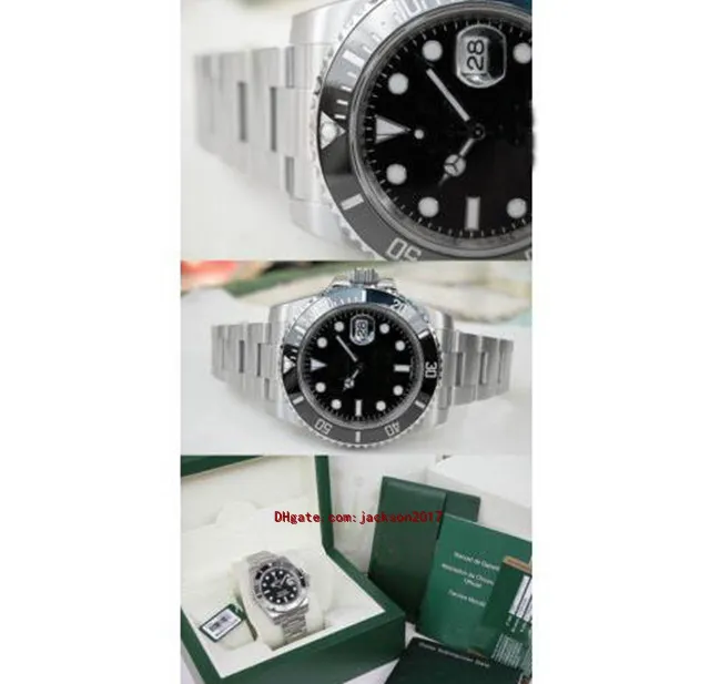 Оригинальная коробка сертификата 116610 Мужские наручные часы из нержавеющей стали Черная керамическая рамка Черный циферблат 40мм