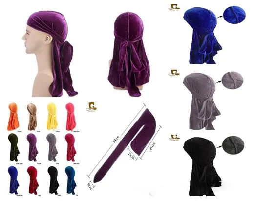 Nuovi uomini di lusso Velluto Durags Bandana Turbante Cappello Parrucche Doo Durag Biker Copricapo Fascia Cappello da pirata Accessori per capelli