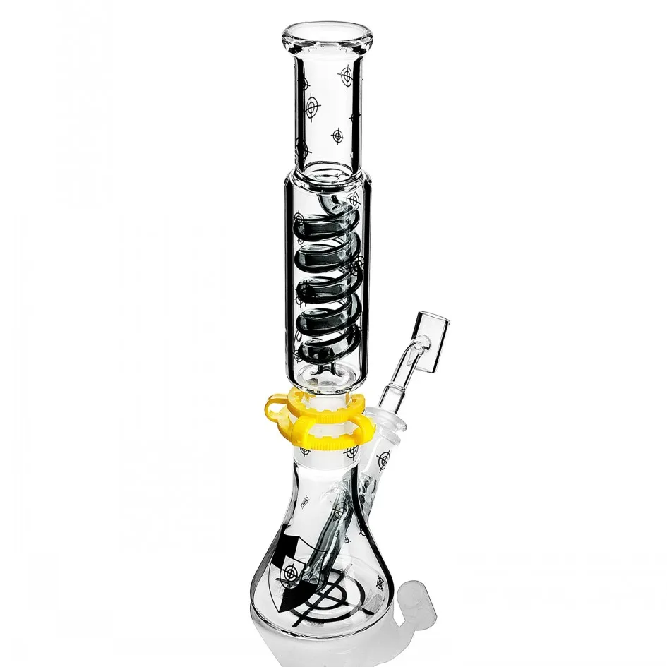 10.6inchs Freezable Coil Bong Glass Water Pipes Hookahs Heady Dab Rigs Beaker Base Bong Downstem Perc With 14mm Joint