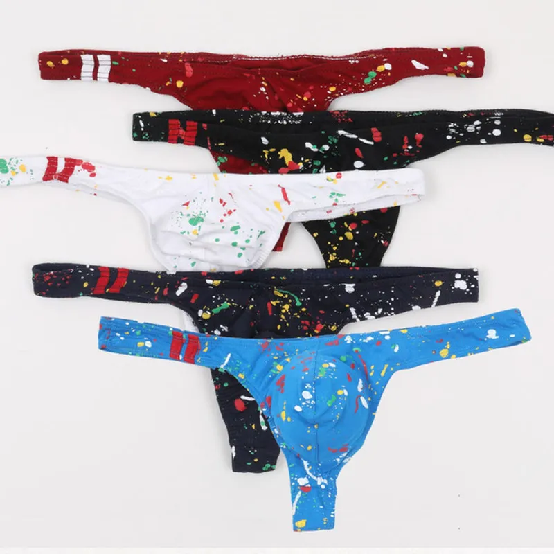 Ropa interior para hombres de lujo 5pcs g-string tanga sexy macho graffiti bragas impresas calzoncillos