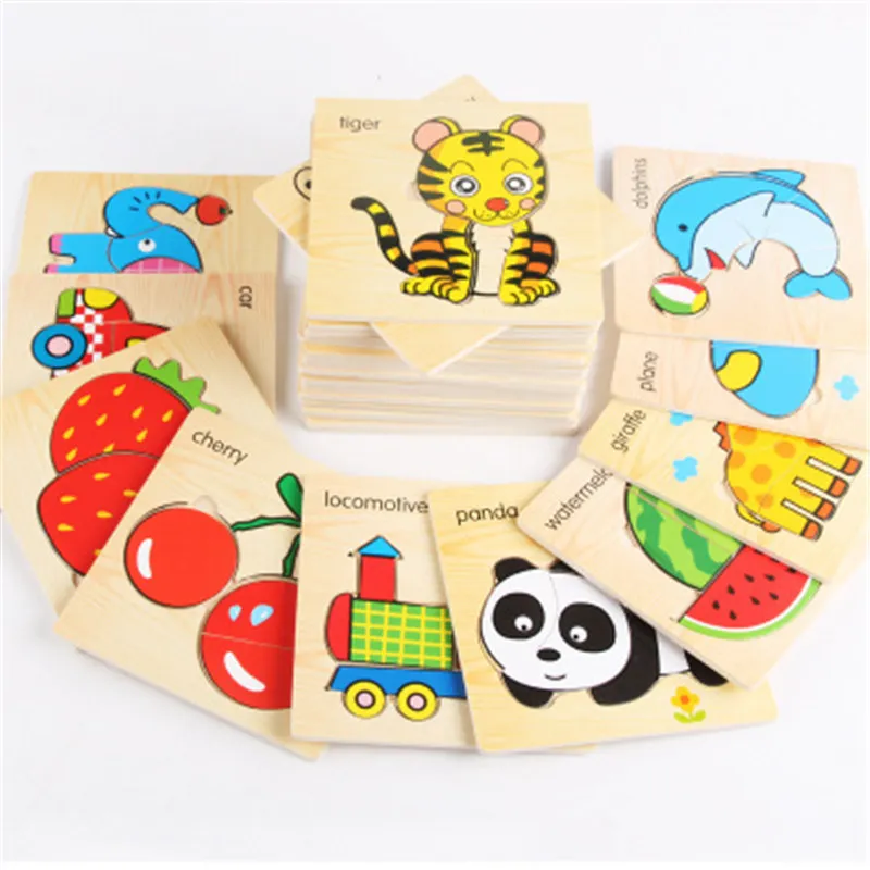 Children wooden puzzle toy Simple Wooden Puzzle Cartoon Animal Vehicle ...