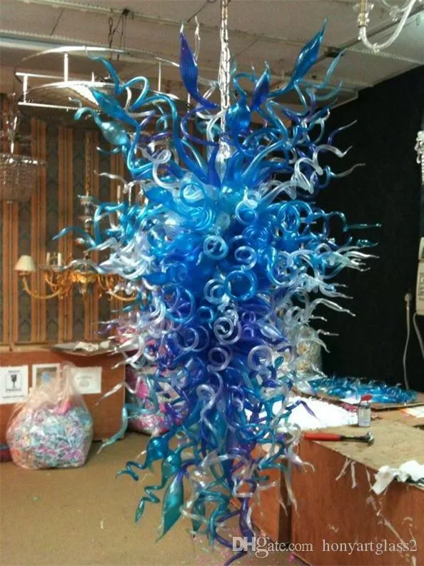 الزرقاء الجديدة الايطالية الزجاج المنفوخ الثريا إضاءة المطبخ شنقا مصباح تصميم البيت الحديث مورانو تجهيزات إضاءة داخلي