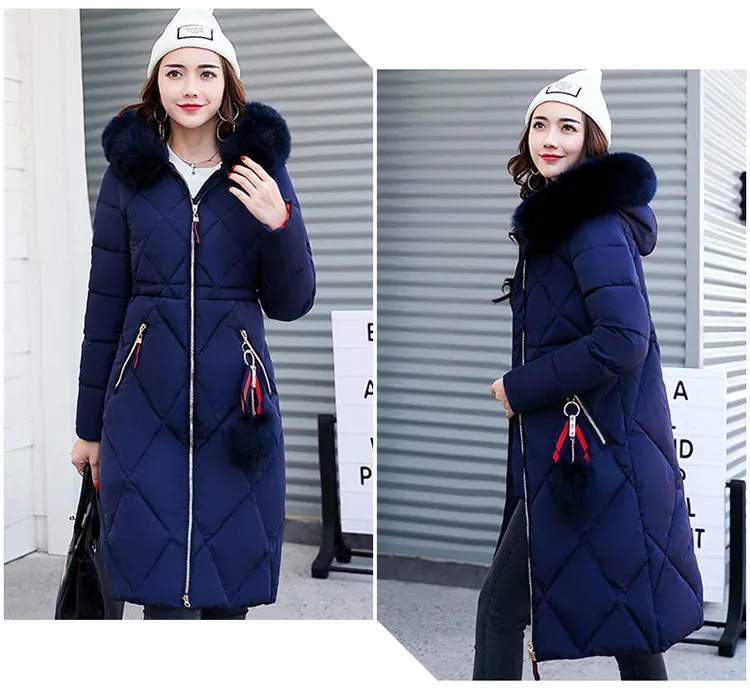 Big fur winter coat thickened parka women stitching slim long winter coat down cotton ladies down parka down jacket women