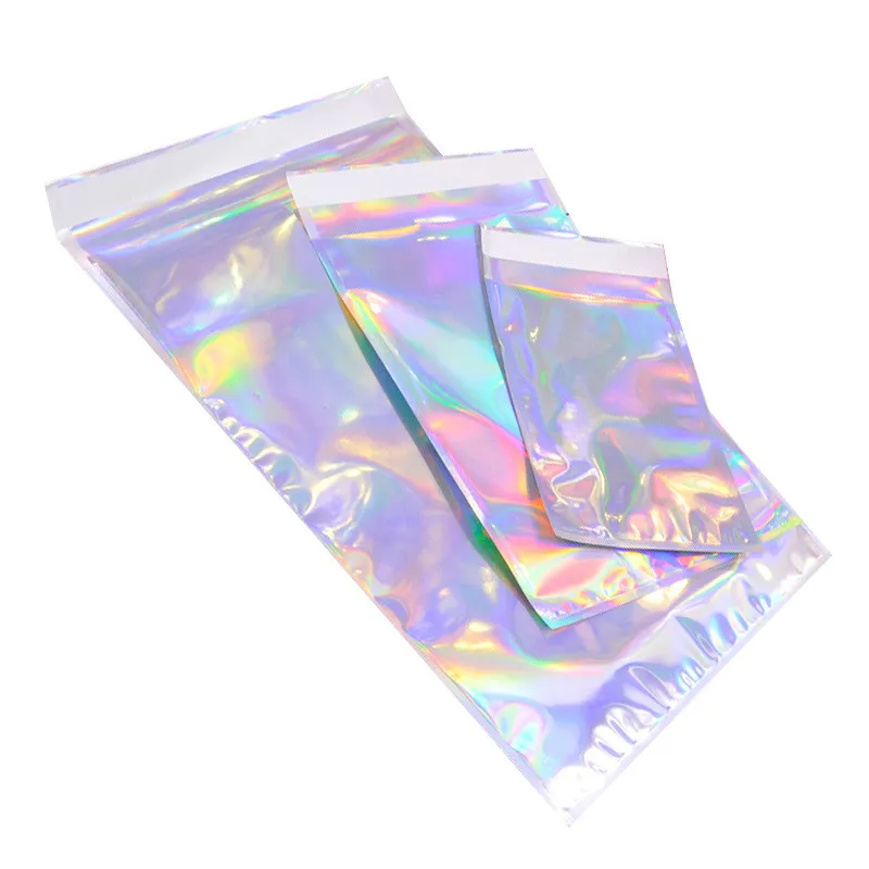 Laser Color Aluminum Foil Self Adhesive Retail Bag Candy Cookies Mylar Foil Packing Pouch for Grocery Crafts Packaging express bag LX2318